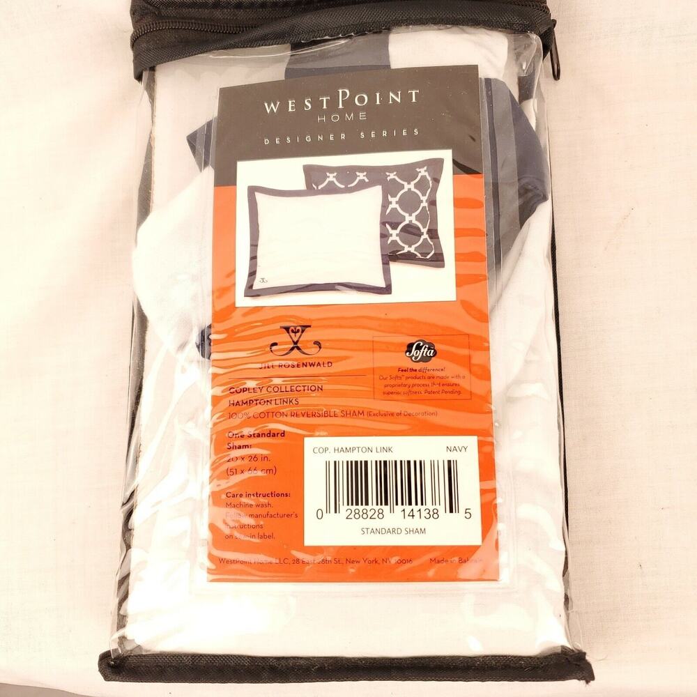 West Point Home Jill Rosewald Hampton Links Reversible Navy Cream Standard Sham